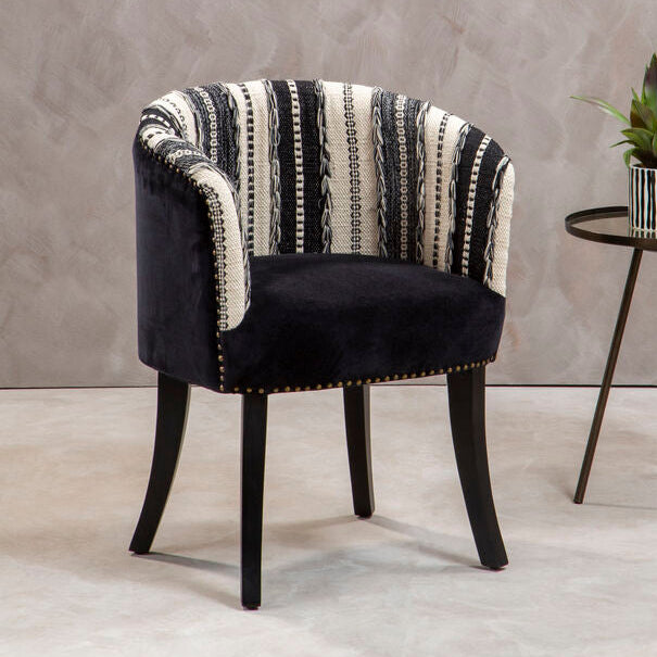 Orsina Cefena Accent Chair | Black Velvet and Woven Mango Wood