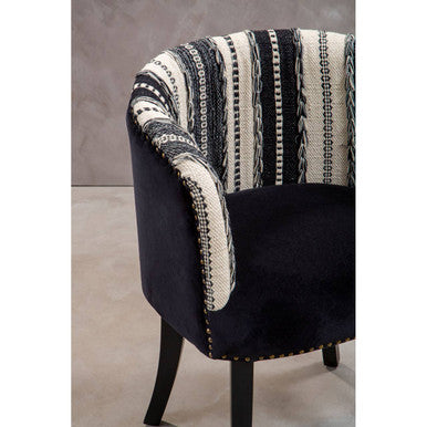 Orsina Cefena Accent Chair | Black Velvet and Woven Mango Wood