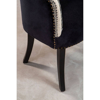 Orsina Cefena Accent Chair | Black Velvet and Woven Mango Wood