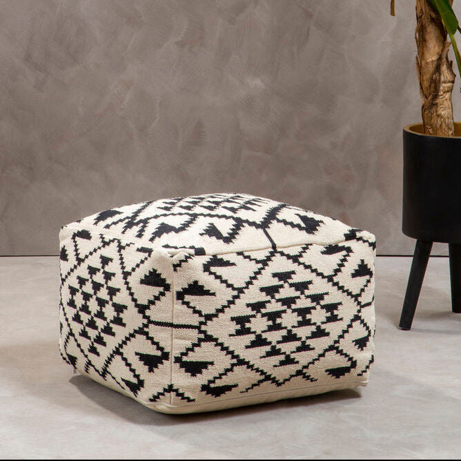 Orsina Cefena Berber Style Pouffe – Hand-Woven Cotton Geometric Ottoman