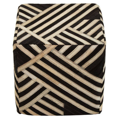 Orsina Safira Leather Pouffe – Black and White Striped Ottoman
