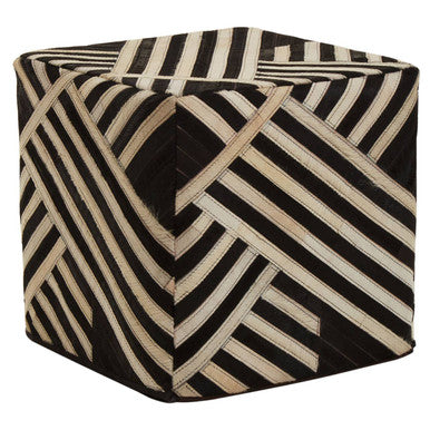 Orsina Safira Leather Pouffe – Black and White Striped Ottoman