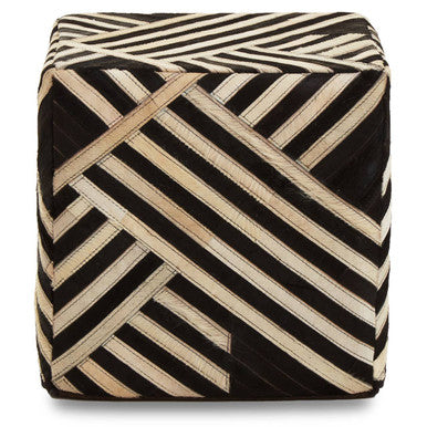 Orsina Safira Leather Pouffe – Black and White Striped Ottoman