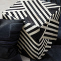 Orsina Safira Leather Pouffe – Black and White Striped Ottoman