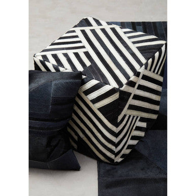 Orsina Safira Leather Pouffe – Black and White Striped Ottoman