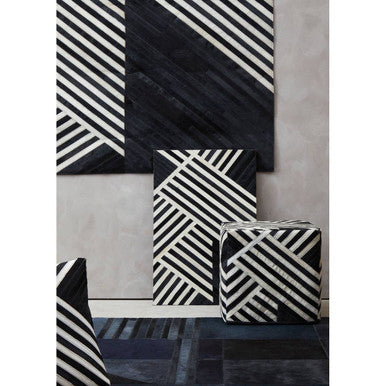 Orsina Safira Leather Pouffe – Black and White Striped Ottoman