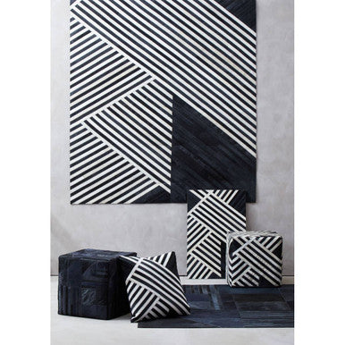 Orsina Safira Leather Pouffe – Black and White Striped Ottoman