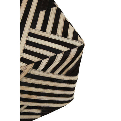 Orsina Safira Leather Pouffe – Black and White Striped Ottoman