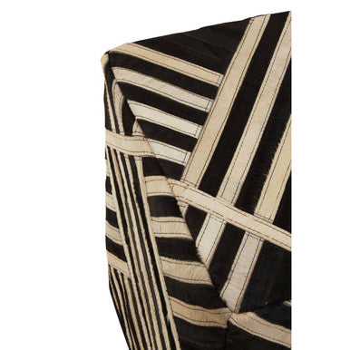 Orsina Safira Leather Pouffe – Black and White Striped Ottoman