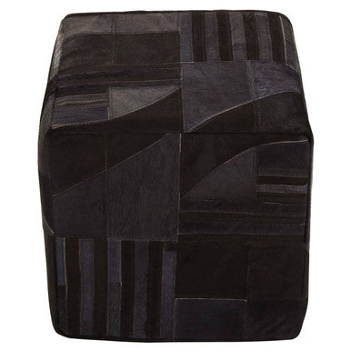 Orsina Bosie Safira Leather Pouffe – Art Deco Black & Grey Ottoman