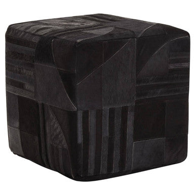 Orsina Bosie Safira Leather Pouffe – Art Deco Black & Grey Ottoman