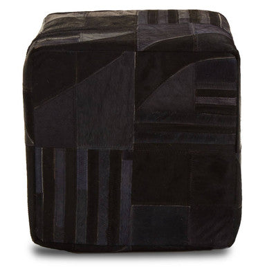 Orsina Bosie Safira Leather Pouffe – Art Deco Black & Grey Ottoman
