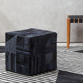 Orsina Bosie Safira Leather Pouffe – Art Deco Black & Grey Ottoman