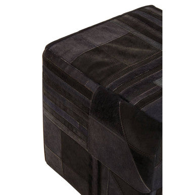 Orsina Bosie Safira Leather Pouffe – Art Deco Black & Grey Ottoman