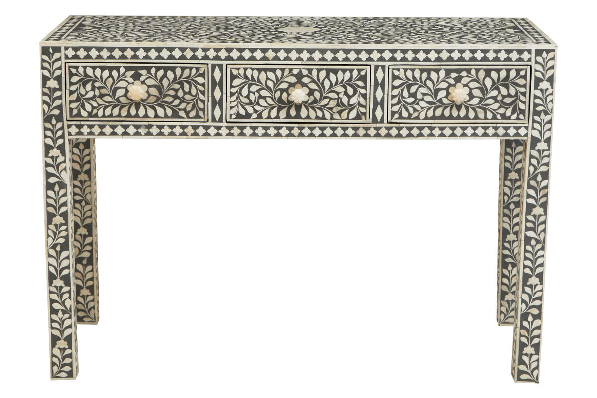 Orsina Fusion Bone Inlay Writing Desk – Floral 3-Drawer Home Office