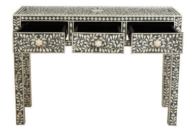 Orsina Fusion Bone Inlay Writing Desk – Floral 3-Drawer Home Office