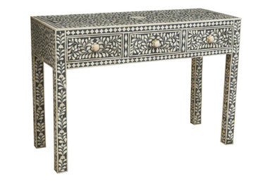 Orsina Fusion Bone Inlay Writing Desk – Floral 3-Drawer Home Office