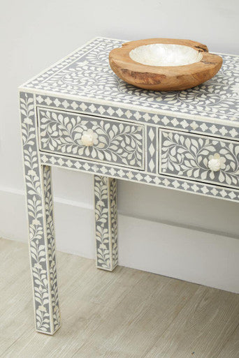 Orsina Fusion Bone Inlay Writing Desk – Floral 3-Drawer Home Office