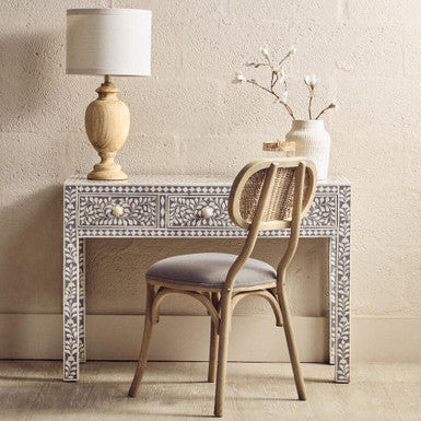 Orsina Fusion Bone Inlay Writing Desk – Floral 3-Drawer Home Office