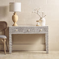 Orsina Fusion Bone Inlay Writing Desk – Floral 3-Drawer Home Office