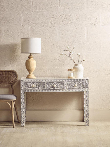 Orsina Fusion Bone Inlay Writing Desk – Floral 3-Drawer Home Office