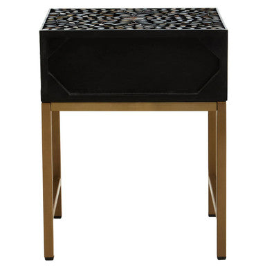 Orsina Black Bone Inlay Side Table | Floral Mother of Pearl Nightstand