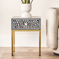 Orsina Black Bone Inlay Side Table | Floral Mother of Pearl Nightstand