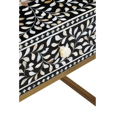 Orsina Black Bone Inlay Side Table | Floral Mother of Pearl Nightstand