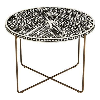 Orsina Fusion Bone Inlay Round Coffee Table - Black & Gold Metal Base