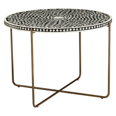 Orsina Fusion Bone Inlay Round Coffee Table - Black & Gold Metal Base