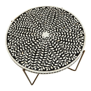 Orsina Fusion Bone Inlay Round Coffee Table - Black & Gold Metal Base