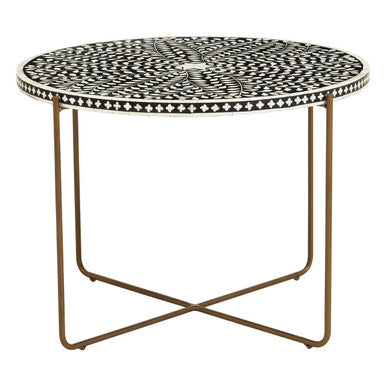 Orsina Fusion Bone Inlay Round Coffee Table - Black & Gold Metal Base