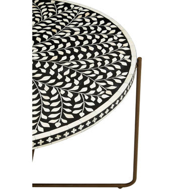 Orsina Fusion Bone Inlay Round Coffee Table - Black & Gold Metal Base