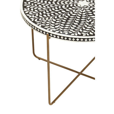 Orsina Fusion Bone Inlay Round Coffee Table - Black & Gold Metal Base