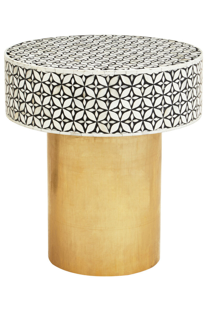 Orsina Fusion Bone Inlay Round Side Table – Floral Black and Gold