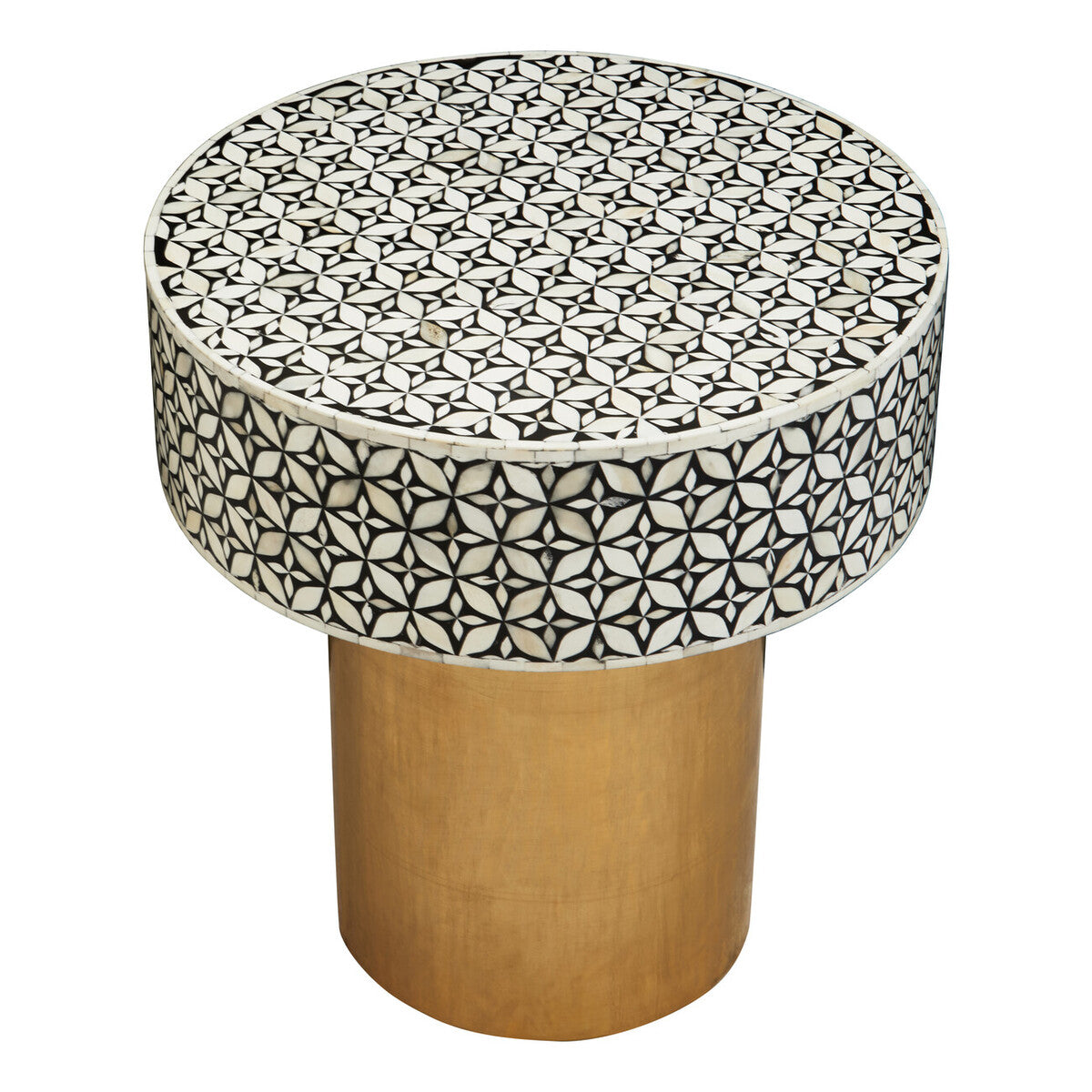 Orsina Fusion Bone Inlay Round Side Table – Floral Black and Gold