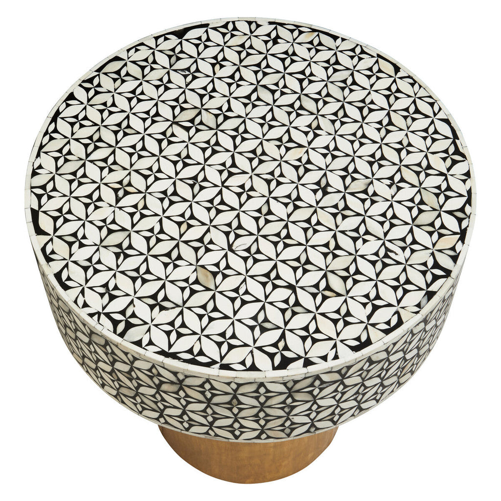 Orsina Fusion Bone Inlay Round Side Table – Floral Black and Gold