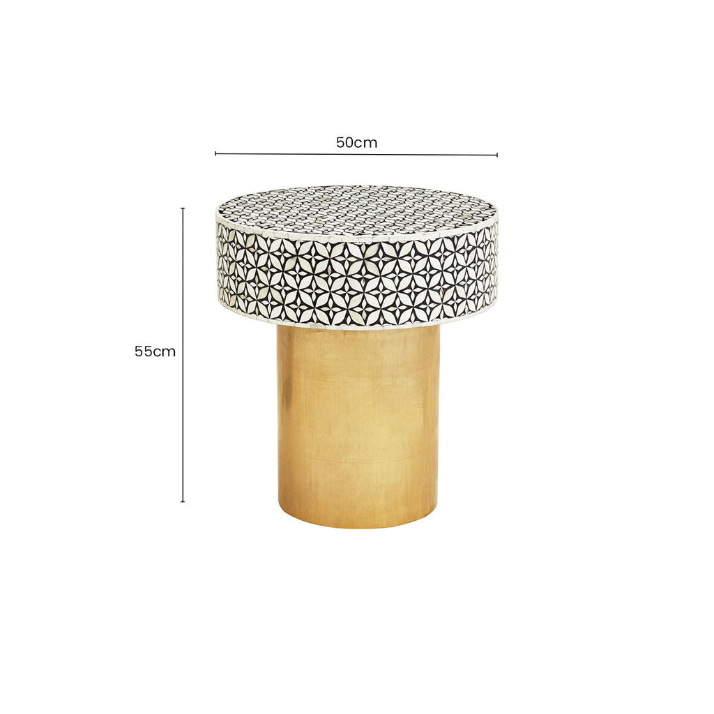 Orsina Fusion Bone Inlay Round Side Table – Floral Black and Gold