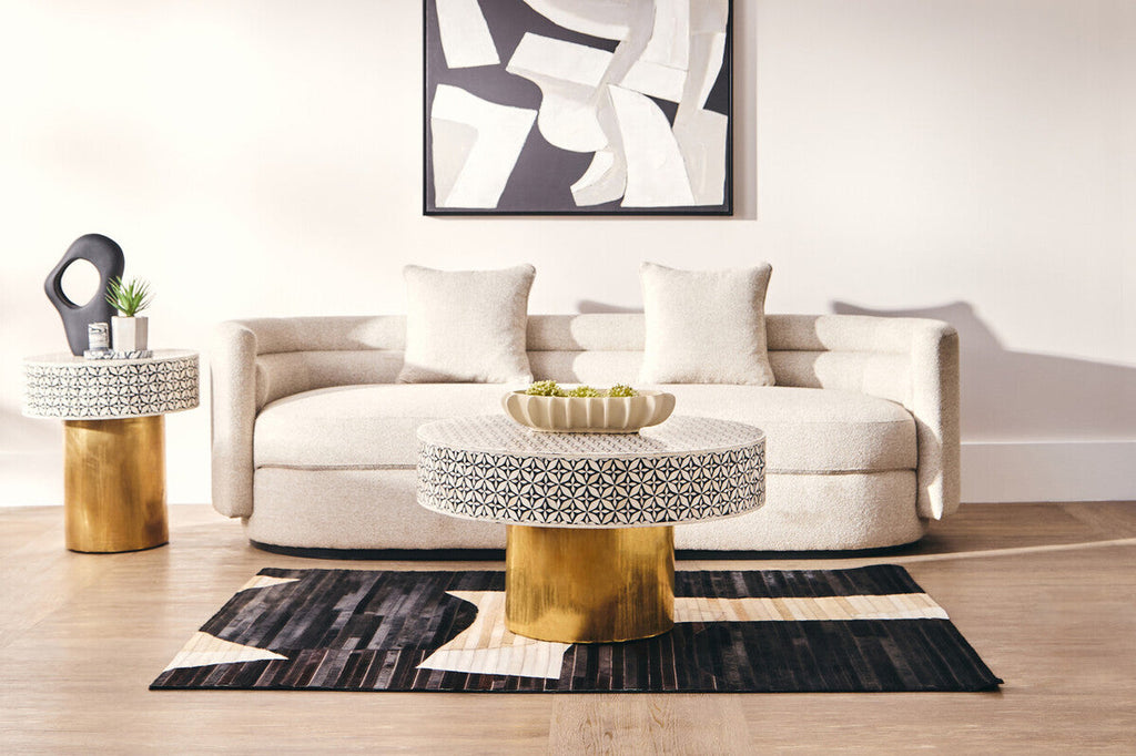 Orsina Fusion Bone Inlay Round Side Table – Floral Black and Gold