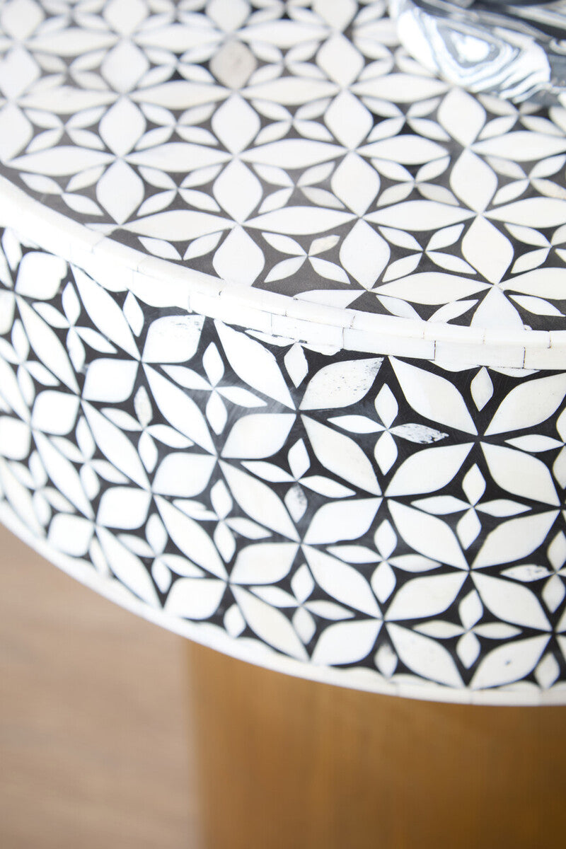 Orsina Fusion Bone Inlay Round Side Table – Floral Black and Gold