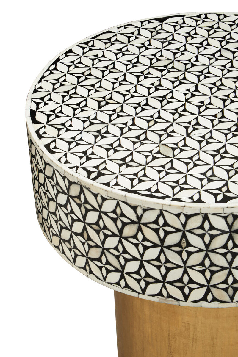 Orsina Fusion Bone Inlay Round Side Table – Floral Black and Gold