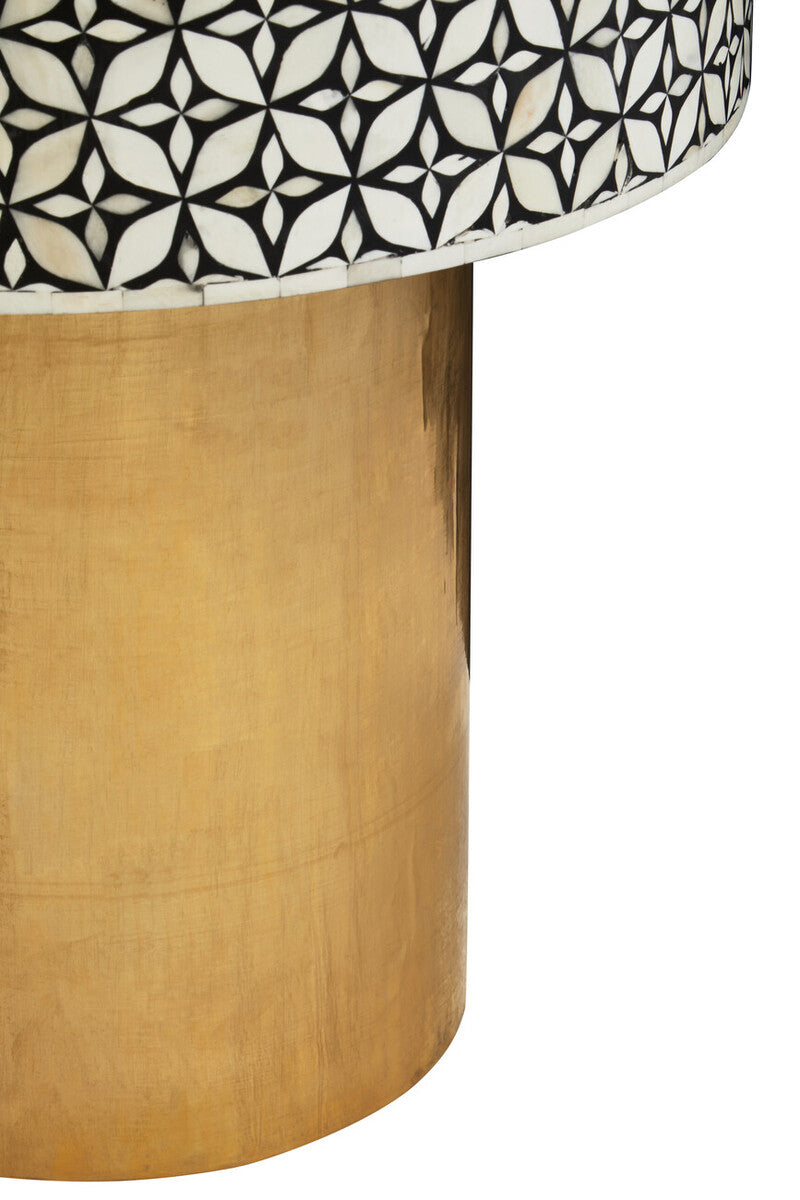 Orsina Fusion Bone Inlay Round Side Table – Floral Black and Gold