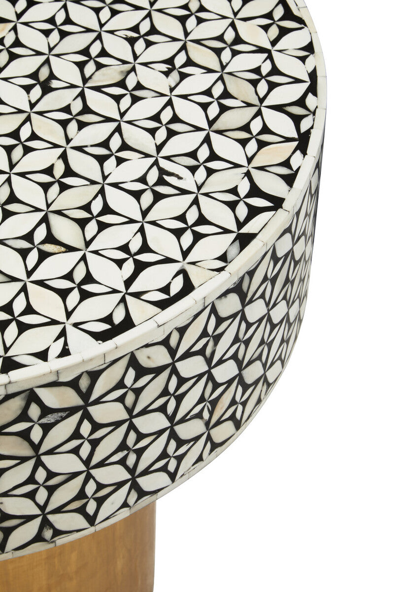 Orsina Fusion Bone Inlay Round Side Table – Floral Black and Gold