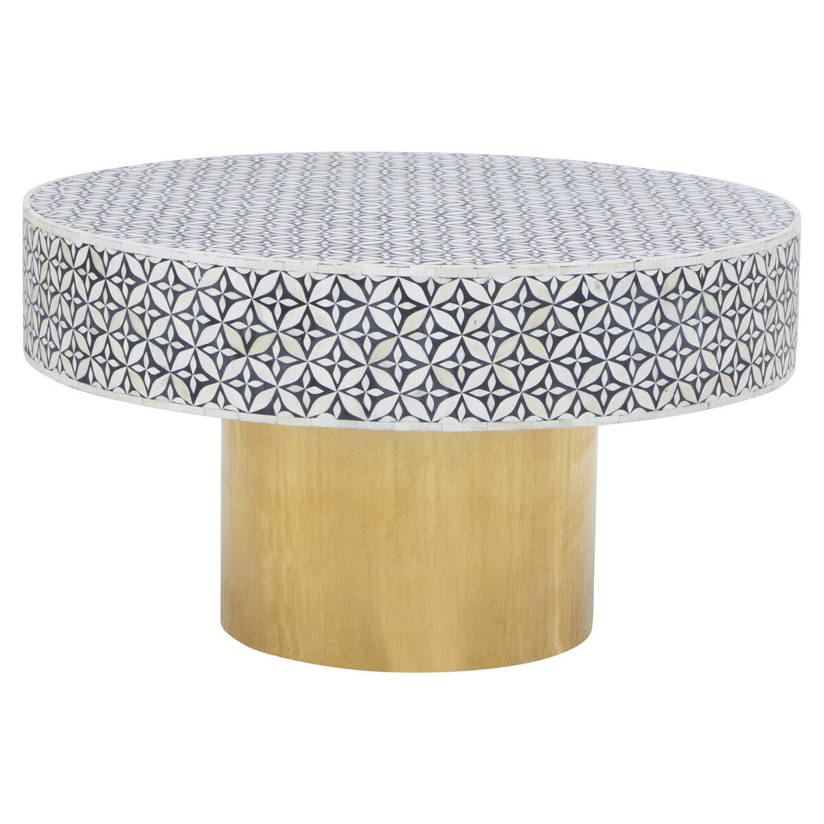 Orsina Round Bone Inlay Coffee Table – Geometric Black & Gold