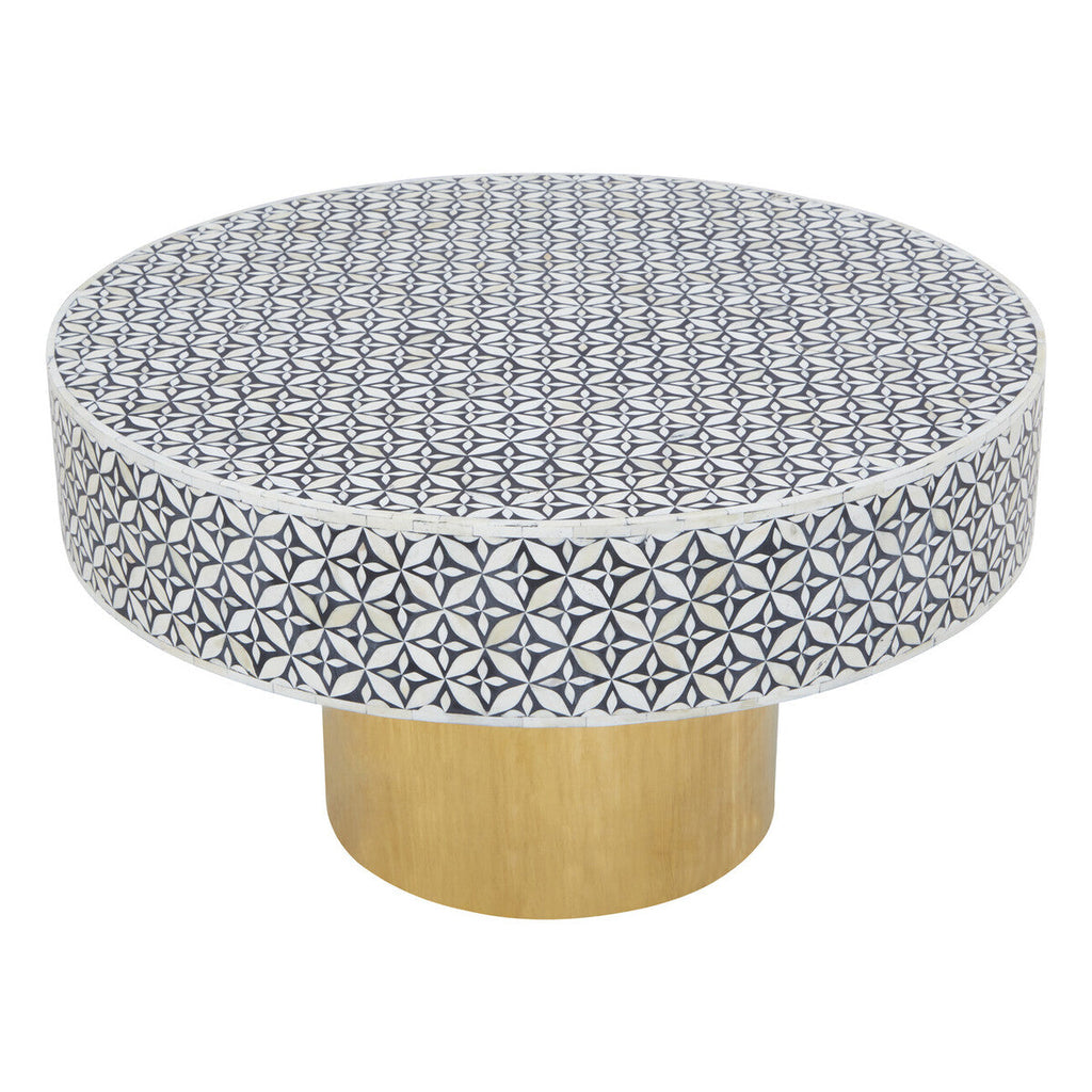 Orsina Round Bone Inlay Coffee Table – Geometric Black & Gold