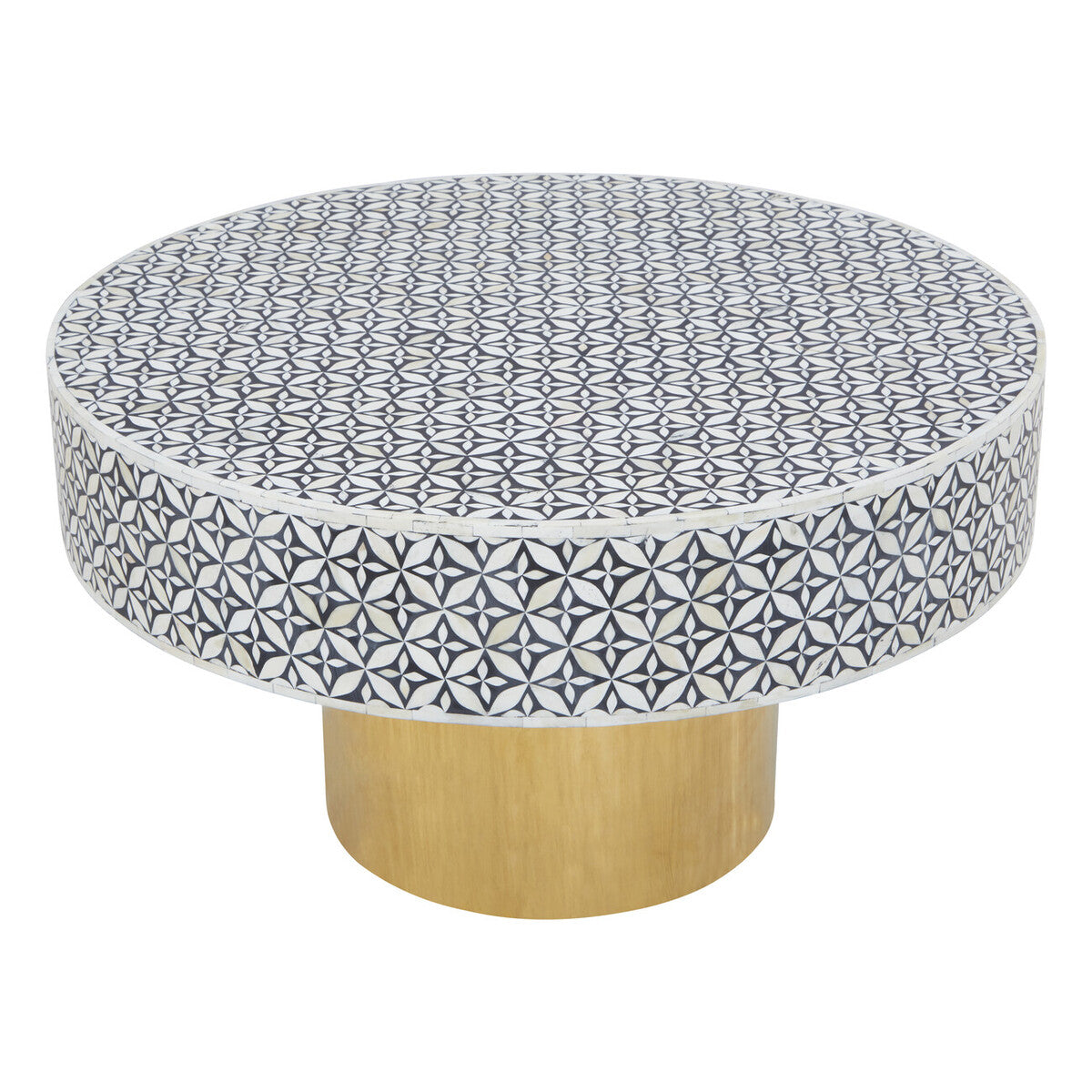 Orsina Round Bone Inlay Coffee Table – Geometric Black & Gold