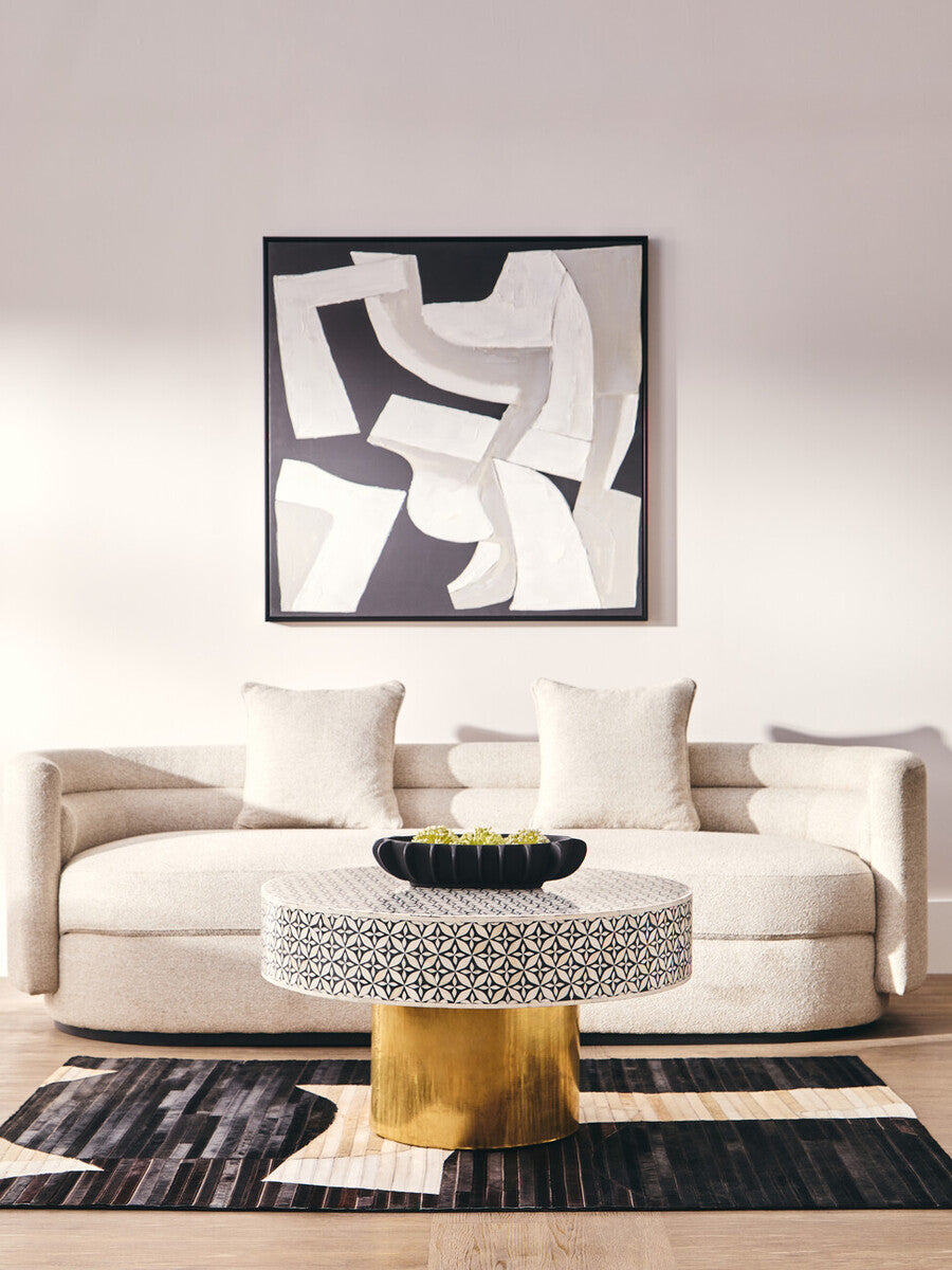 Orsina Round Bone Inlay Coffee Table – Geometric Black & Gold