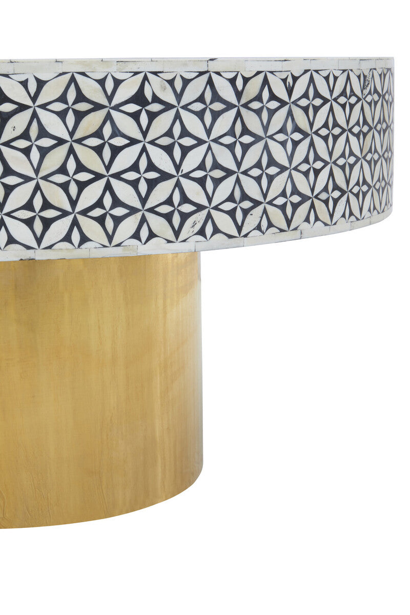 Orsina Round Bone Inlay Coffee Table – Geometric Black & Gold