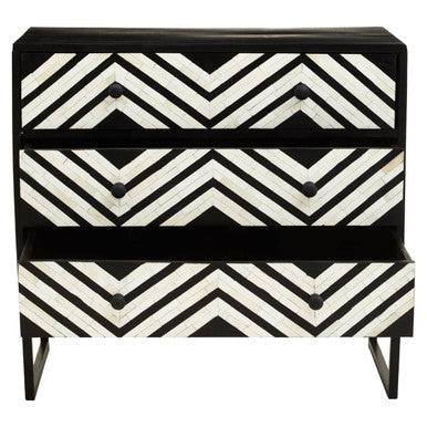 Orsina Fusion Bone Inlay 3-Drawer Chest – Black Rhombus Pattern