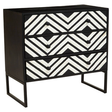 Orsina Fusion Bone Inlay 3-Drawer Chest – Black Rhombus Pattern